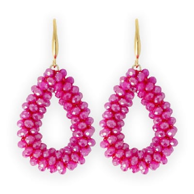 Lajetti - Druppel Oorbellen Roze Fuchsia Dames - Stainless Steel Beaded Earrings - Glaskralen