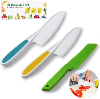 Dailygoods- Kindermessen 3-delige set - Veiligheidsmessen - Nylon Messen - Keukenmessenset - Kindermessenset - Gekartelde Randen - BPA-vrij - Keukenmessen