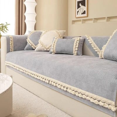 Witte Gebreide Kwasten Bankovertrek voor Woonkamer Effen Kleur Bankkussen L-vormige Bank Handdoek Bank Armleuning Rugleuning Antislip 70x70cm 1pcs