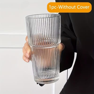 600ML gestreepte glazen koffiekop met deksel en rietje, transparante drinkglazen voor sap, melk, theekopjes, ijskoffiemokken en drinkgerei 601-700ml