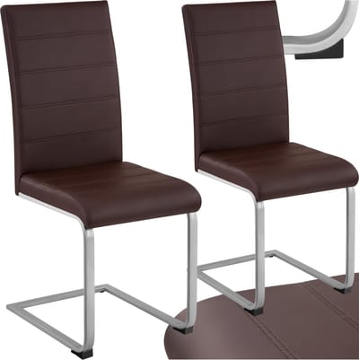 tectake® Eetkamerstoelen - Kunstleren stoelen met hoge rugleuning - Set van 2 - Sledestoel met ergonomisch gevormde rugleuning - Diverse kleuren en sets - Bruin