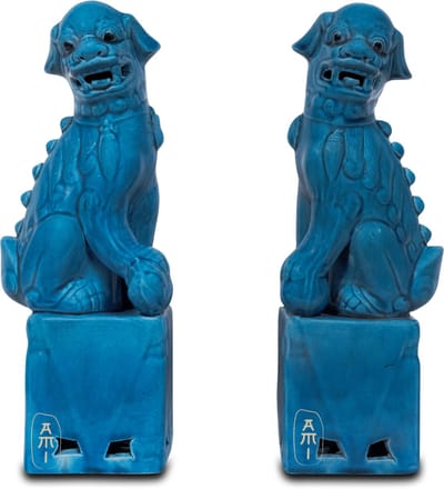 Blauwe Chinese Tempel Leeuwen Fu Dogs 2 stuks 7,5 x 12 x 33 cm beeld