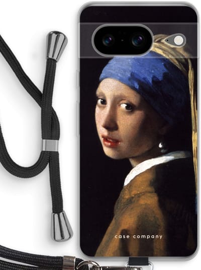 Case Company® - Hoesje met koord geschikt voor Google Pixel 8 hoesje met Koord - The Pearl Earring - Telefoonhoesje met Zwart Koord - Bescherming aan alle Kanten en Over de Schermrand