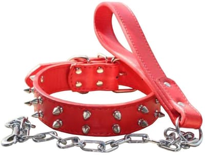 Dailygoody - Hondenhalsband - Klinknagels - Duurzaam leer - Rood - Voor middelgrote en grote honden - Geschikt voor pitbull, Cane Corso, Rottweiler en...
