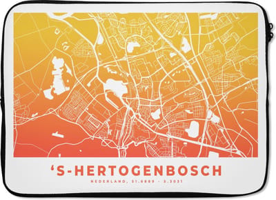 Laptophoes 13 inch - Stadskaart - 's-Hertogenbosch - Oranje - Geel - Laptop sleeve - Binnenmaat 32x22,5 cm - Zwarte achterkant