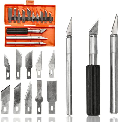 Hobbymessen 16-delige Set – Precisie Scalpelmesjes met 3 Handgrepen en 13 Verwisselbare Messen – Hobby en Modelbouw Snijmes Set