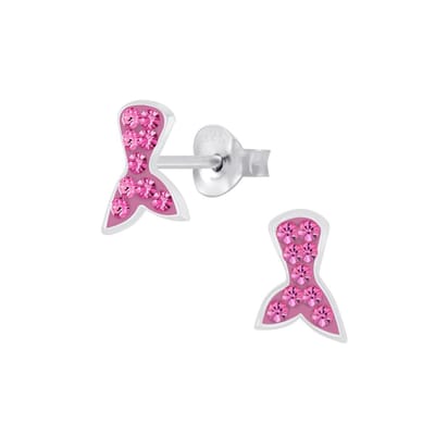 Joy|S - Zilveren zeemeermin staart oorbellen - roze kristal - mermaid tail