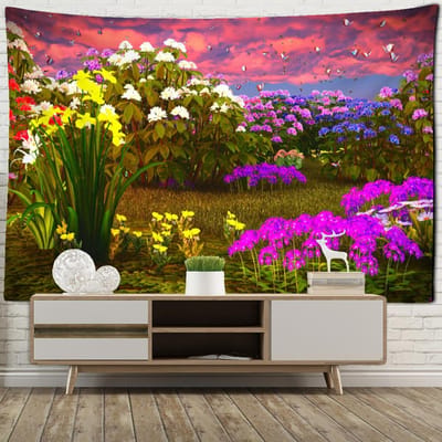 Rhododendron Struik Landschap Wandkleed Psychedelische Hippie Tapijt Slaapkamer Woonkamer Wanddecoratie Stof 95x70cm purple