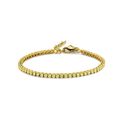 New Bling 9NB-1226 Zilveren Tennisarmband met Zirkonia Steentjes 3mm - Geel - 16,5+3cm - Zilver - Verguld/Goud op Zilver