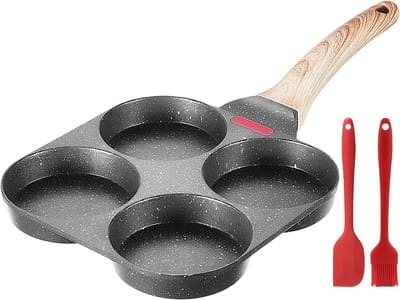 Eierpan Antiaanbaklaag - Pannenkoekenpan Kookgerei - Ontbijt Bereiden - 4 Kops Indeling - 18.5x38cm - Zwart