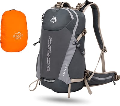 CarryQuest® - 35L Unisex Wandelrugzak - Lichtgewicht Nylon Hiking Backpack met Regenhoes, Rugventilatie, Ademend Draagcomfort & Meerdere Vakken - 50x33x19 cm - Grijs