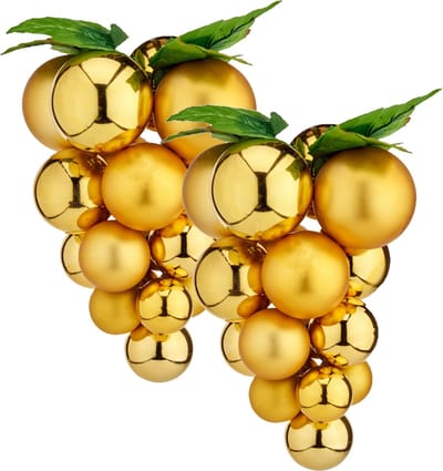 Krist+ Kerstornament druiventros - 2x stuks - goud - 25 cm - kunststof - kersthanger fruit - wijn thema - decoratie druiven