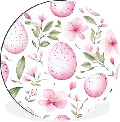 WallCircle - Wandcirkel - Muurcirkel - Patroon - Eieren - Roze - Pasen - Aluminium - Dibond - 30x30 cm - Binnen en Buiten