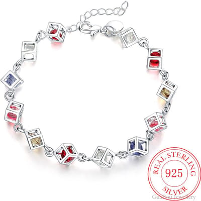 Bracelet Chaîne Cubique Mode Pour Femmes Argent Sterling 925 Zircon Bracelet Porte-Bonheur Cristal Vintage Bijoux de Fête Féminin white