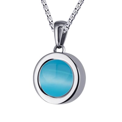 Quiges 12mm Mini Munt Hanger Zilverkleurig RVS Glans met Cateye Blauw Munt en Ketting Ankerketting 42-46cm - SLSHS418