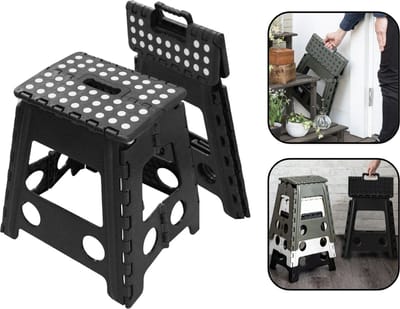 PD® Opvouwbaar Keuken Trapje - Opvouwbare Kruk - Zwart/Wit - Groot - 120 kg Draagvermogen: Handig, Stijlvol en Veelzijdig
