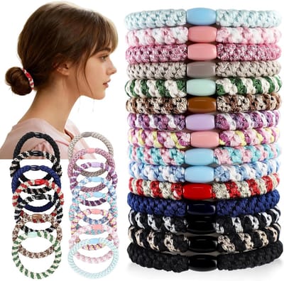 Elastische Haargummis in 15 Kleuren voor Dames en Meisjes, Beschadigingsvrije Ponytail Houders voor Dikker Haar