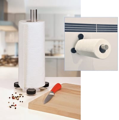 Papierrolhouder 31CM - Keukenrolhouder staand met zuignapstandaard - Keukenpapierhouders - Keukenbenodigdheden - Zwart