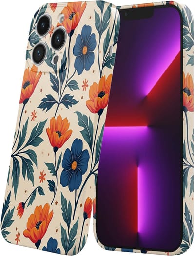 Smartphonica Telefoonhoesje Geschikt voor iPhone 13 Pro met Oranje Blauwe Bloemen Opdruk - Flexibel Softcase TPU - Backcover Case Orange Blue Flowers Design geschikt voor iPhone 13 Pro