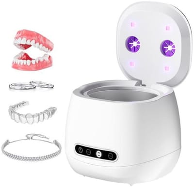 Ultrasoon Reiniger - Kunstgebit & Prothese Schoonmaken - 160ML - 45Khz - Voor Beugels & Protheses - UV -sterilisatie Diepe Reinigingsgereedschap - Dagelijkse Schoonmaak voor Prothese, Gebitsbeschermer, Beugel, Retainer & Sieraden - Wit