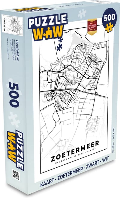 Puzzel Kaart - Zoetermeer - Zwart - Wit - Legpuzzel - Puzzel 500 stukjes