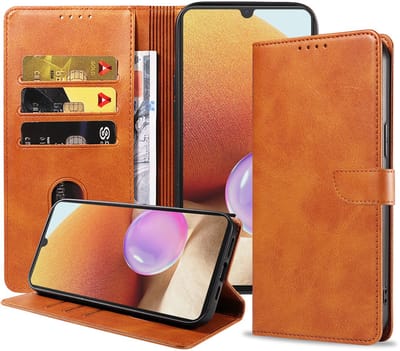 Geschikt voor Samsung Galaxy A32 4G Telefoonhoesje Kunstleer met Magnetisch lipje en Pasjeshouder Book Case met Klepje - Bruin - Smartphonica geschikt voor Samsung Galaxy A32 4G