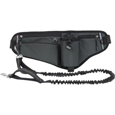Laisse pour chien mains libres avec sac banane Résistante à l'eau Réfléchissante la nuit Grande capacité pour la promenade du chien en extérieur gris foncé