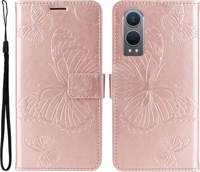 Coverup Hoesje - Geschikt voor OnePlus Nord CE4 Lite 5G Hoesje - Coverup Vlinders Book Case - Rose Gold