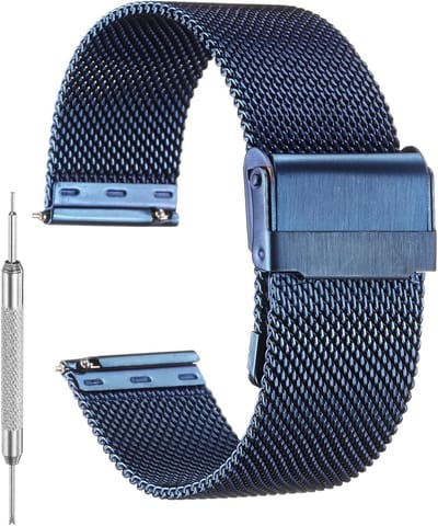 Verstelbare Mesh Horlogeband voor Heren en Dames van RVS - Snelle Verwisseling, Milanese Stijl, Geschikt voor 20mm Horloges, Perfect als Cadeau in Donkerblauw