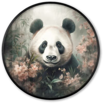 Poster in lijst Rond - Fotolijst 60x60 cm - Posters - Panda - Dieren - Bloemen - Planten - Ronde posterlijst zwart - Decoratie - Wanddecoratie woonkamer - Muurdecoratie slaapkamer