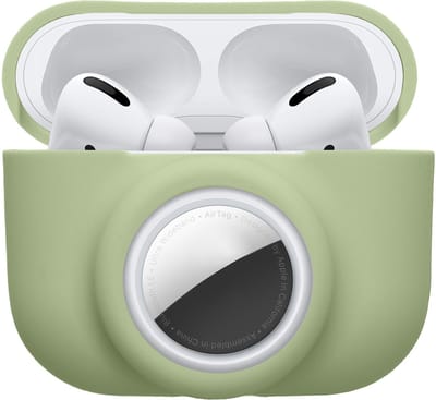 kwmobile oordopjes case geschikt voor Apple Airpods Pro (1.Gen) hoesje - Oortjes cover met AirTag houder - In-ear koptelefoon hoes - Silicone in groen