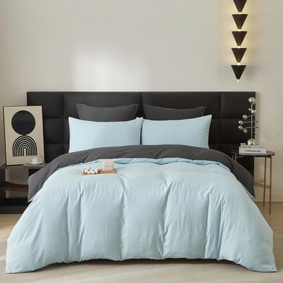 Katoenen Dekbedovertrekset 200x200 cm 3-Delig - Zacht & Ademend - Donkerblauw Grijs