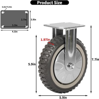 Set van 4 zwenkwielen voor zware lasten - 200 mm - 360° draaibare rem - Massief rubber - Luchtbanden - Belastbaarheid tot 1000 kg