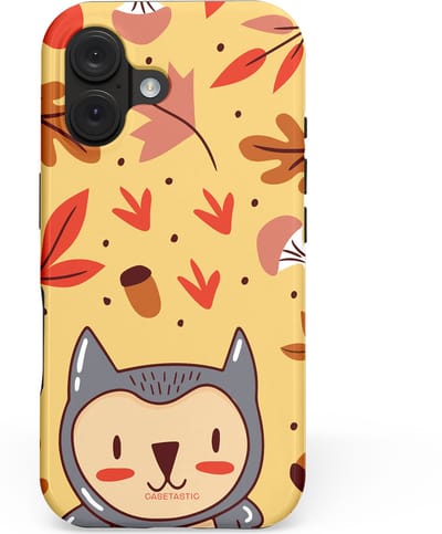 Casetastic hoesje geschikt voor Apple iPhone 16 - MagSafe - Dubbellaagse bescherming - Uil in het woud - Fashion Case - Goud Terracotta Zand Rood