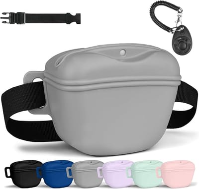 Siliconen Hond Traktatie Tas met Verstelbare Heupriem & Trainingsclicker - Draagbare Hondentraining Snackzak - Waterbestendige Puppy Snoep Opbergdoos voor Wandelen Huisdier Training