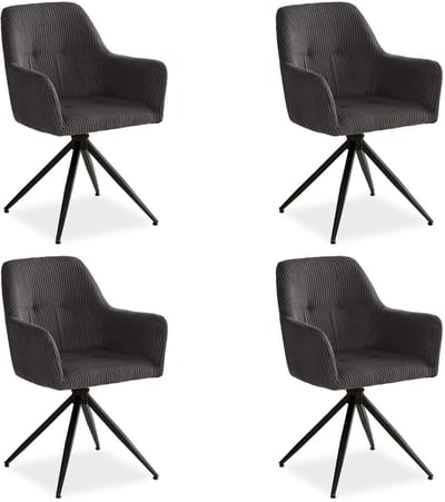 Homestyle4u Eetkamerstoelen van Cord - 4 Stoelen - met armleuningen - Draaibare - Grijs