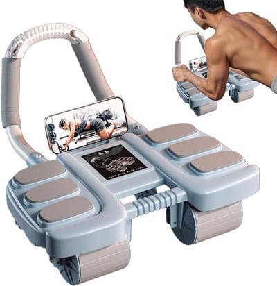 Ab Roller - Buikspiertrainer Wiel - Kern Kracht Opbouwen - Automatische Rebound - 42 x 36 x 24 cm - Blauw