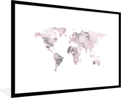 Poster in lijst - Fotolijst 90x60 cm - Posters - Wereldkaart - Wit - Verf - Posterlijst zwart - Decoratie - Wanddecoratie woonkamer - Muurdecoratie slaapkamer