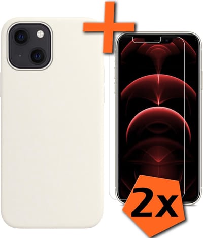 Hoes - Met 2x Screenprotector - Geschikt voor Apple iPhone 13 Mini - Sterk & Shockproof - Back Cover - Siliconen Case - Telefoon Hoes - Wit