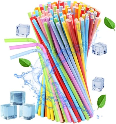 Thijox - 100 Buigzame Kleurrijke Papieren Drinkrietjes - Flexibele Wegwerp Rietjes 197 mm × 6 mm - Ideaal voor Feesten, Camping en Kinderen