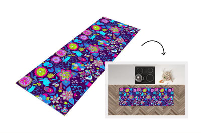 Keukenloper - Loper keuken - Meisjes - Konijn - Roze - Patronen - 150x50 cm - Keukenloper vinyl