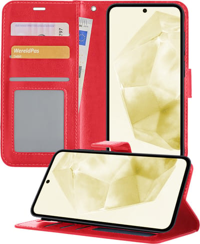 Hoesje - Met Pasjeshouder - Geschikt voor Samsung Galaxy A35 - Luxe Bookcase Portemonee - Flip Case - Kunstleer Book Case - Flipcase - Book Cover - Walletcase - Portemonneehoes - Telefoonhoesjes - Rood