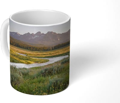 Mok - Koffiemok - Berglandschap - Rivier - Bos - Mokken - 350 ML - Beker - Koffiemokken - Theemok
