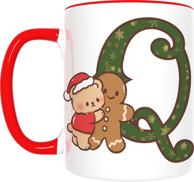 Kerst Mok met Letter Q & Schattige Beer – Feestelijk Cadeau met Snoepstok – Inclusief Cadeauverpakking – 350ml