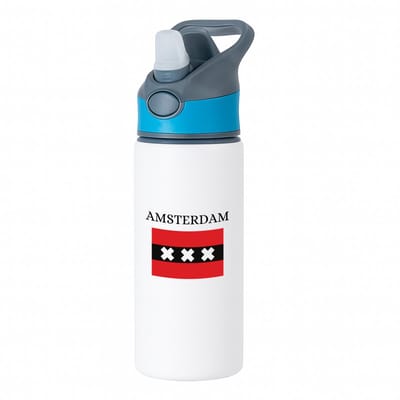 Hacebo® - Amsterdam waterfles met rietje blauw - Amsterdam - Amsterdammers - Amsterdam liefhebbers - Vlag XXX - Hoofdstad Nederland - water fles - 650ML