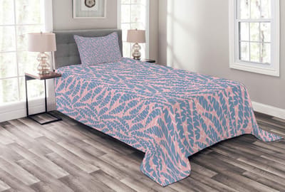 ABAKUHAUS Geometrische Bladeren – Dekenset 170x220 cm – Poederroze en Blauw, 2-delig
