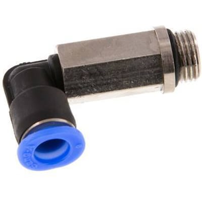6mm x G1/8'' 90 graden L-verbinding Messing/PBT Insteekfitting Buitendraad Lange Huls Draaibaar Compact Ontwerp NBR [2 Stuks]