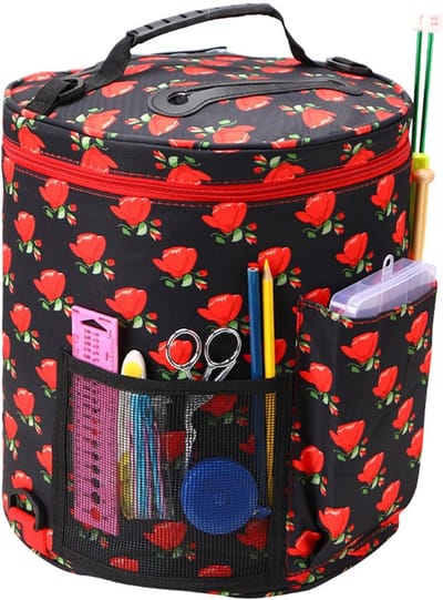 Gehaakte Tas - Breiproject Tas - Haken en Breien - 4 Garen Uitgangsgaten - 27x30cm - Zwart Rood