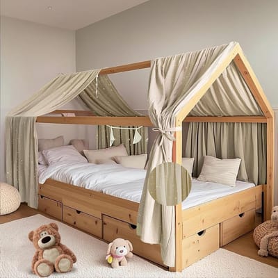 Handgemaakte Bedhemel van 100% Katoen Muslin, Lichtbeige Set van 2 voor Kinderbeddecoratie, Geschikt voor Jongens en Meisjes, 65 x 270 cm, Luxe en Stijlvol