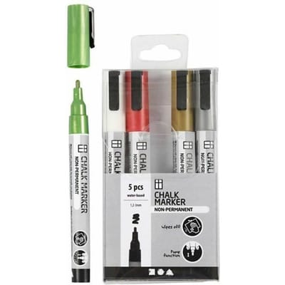 CC Chalk Markers Set 1,2-3 mm Metallic Kleuren 5 stuks